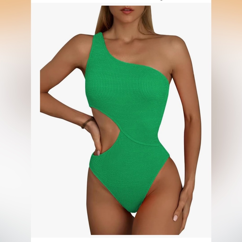 One-Shoulder Cutout One-Piece Swimsuit - Green